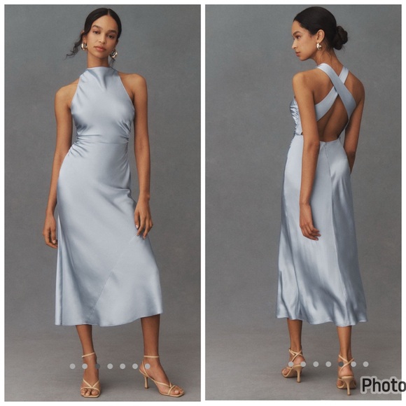 Reformation Dresses & Skirts - Reformation Casette Sleeveless Silk Midi Dress Cross Back Size 4 Light Blue‎